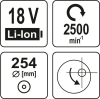 Полірувальна машина акумуляторна YATO  Ø= 250 мм Li-Ion 18 В,2500 об/хв, (БЕЗ АКУМУЛЯТОРА) DW