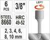 Набір екстракторів YATO : квадрат 3/8". Ø= 2-10 мм, для гвинтів 8660 HRC 49-52. 6 Од. [50]