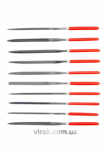 Надфілі YATO : L= 140/65 мм, b= 3 мм. Набір 10 шт. [25/100]