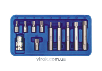 Насадки викруткові (біта) VOREL Cr-V. на тріщатку "Spline" 1/2", в пластм. фут. Набір 11шт.[20]