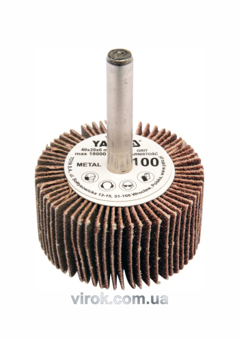 Круг пелюстковий шліфувальний YATO : подовжений Ø= 40 мм К80, шпиндель Ø= 6 мм, H= 20 мм [10/60]