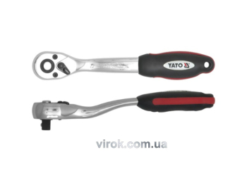 Тріщатка YATO : квадрат 3/8", L= 200 мм, 72T, вигнута ручка [6/24/48]