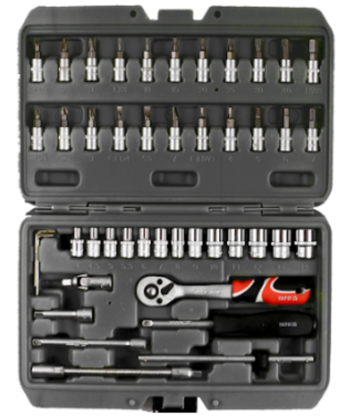 Набір насадок торцевих і викруткових YATO: квадрат 1/4", з приладдям. 46 елем.(DW)