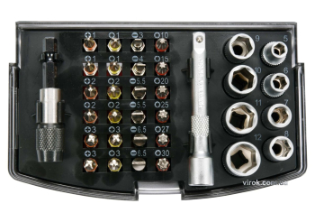 Набір насадок викруткових 1/4" і торц. головок з квадр.- 1/4" YATO з тримачем і подовж, 34 шт. [20]