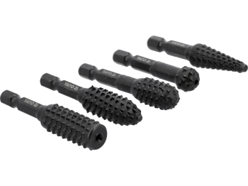 Набір фрез рашпільних різної форми по дереву YATO з 6-гран. шпінделем 1/4", Ø= 12 мм, 5 шт. [50]