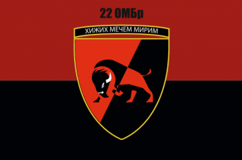 Прапор 22 ОМбр (окрема механізована бригада) на фоні прапору УПА