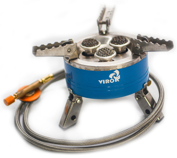 Плита газовая туристическая VIROK 3 кофорки+шланг с резьбовым соединением (7/16)