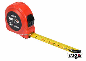 Рулетка YATO : L=3мx16 мм, з сталевою стрічкою, нейлоновим покриттям, подвійним блокуванням [12/120]