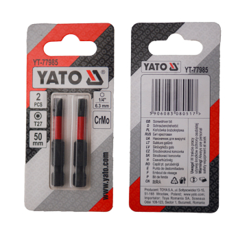 Насадка викруткова YATO TORX T27 х 50 мм. HEX 1/4", хром-молібден, 2 шт.