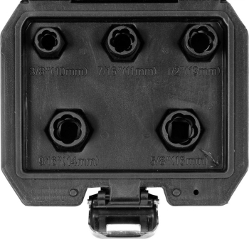 Набір головок для видал. зломаних гвинтів YATO : квадрат 3/8", М10, 11, 13, 14, 16 мм, 5 шт. в футл.