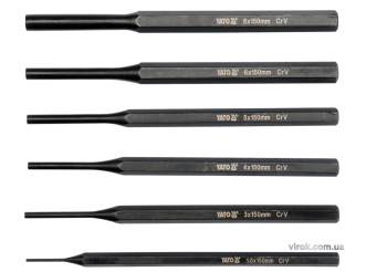 Пробійники слюсарні YATO : Ø=1.5; 3; 4; 5; 6; 8 мм, l=150 мм, Набір. 6 шт. [6/24]