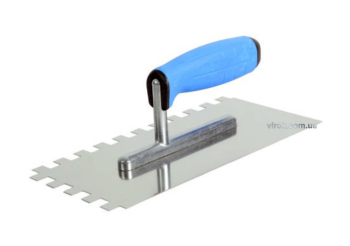 Терка гладилка VIROK PROFI : Нержавіюча, зубчата, L= 270x130 мм, зуб 4х4