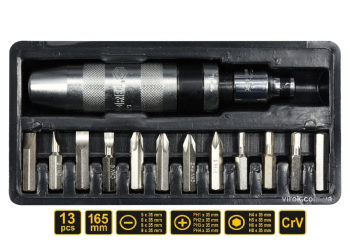 Викрутка ударна VOREL : 12 насадок [кейс]. кпл. 14 од. [20/600]