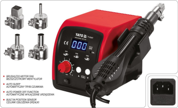 Фен-станція мережева YATO: 750 Вт, t°= 100- 500°С, пов. потік- 120 л/хв, LCD табло, 4 форсунки [8]