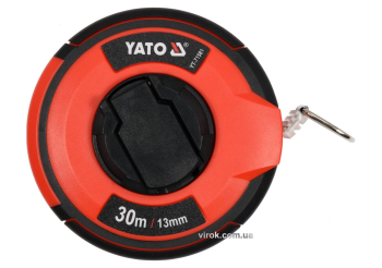 Рулетка вимірювальна сталева YATO : L= 30 м, b= 13 мм, ручне змотування, закритий корпус [10/40]