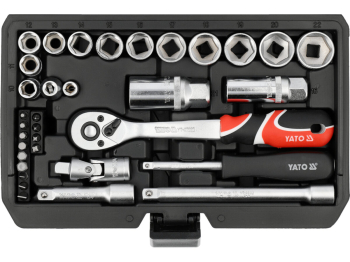 Набір головок торцевих і насадок викруткових YATO квадрат 1/4", 3/8" з прикладними інструм-ми 34 шт.