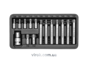 Набір насадок викруткових YATO : "ТОRХ", L= 30, 75 мм, адаптер 1/2", металевий кейс. 15 шт. [20]