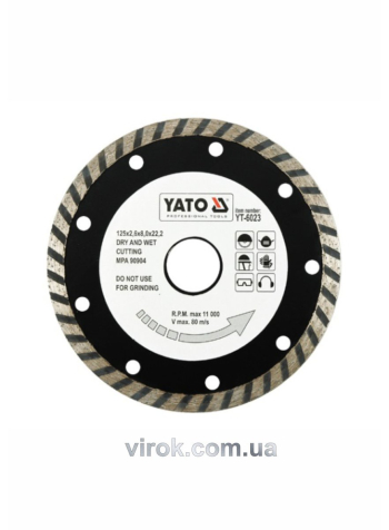 Диск алмазний турбо YATO : "TURBO" Ø= 125x8,0x22,2 мм. H= 2,6 мм [20/160]