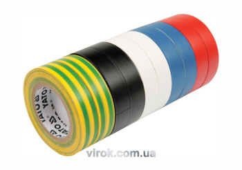 Стрічка ізоляційна різнокольрова YATO : 19 мм х 20 м, 5 кольорів, Уп. 10 Рул. [6/24]