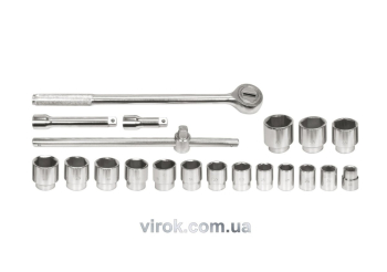 Набір головок торцевих VOREL : квадрат 3/4", M22-50 мм з тріщаткою та воротком, кпл. 20 од. [2/56]