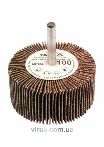Круг пелюстковий шліфувальний YATO : подовжений Ø= 60 мм К120, шпиндель Ø= 6 мм, H= 30 мм [10/60]