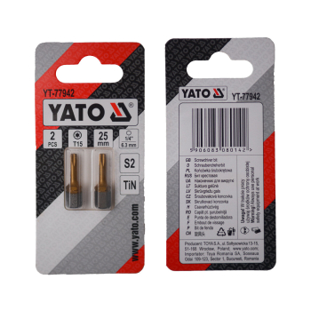 Насадка викруткова YATO TORX T15 х 25 мм. HEX 1/4", покрита титаном, 2 шт