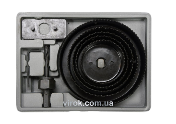 Пили кільцеві по дереву VOREL + свердло Ø=64-127 мм, Набір 8 шт. в кейсі [6/24]