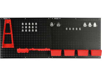 Таблиця перфорована настінна YATO: 25 різних гаків, 4 пласт. короб, карта гайк. ключ, по 1 полиц для