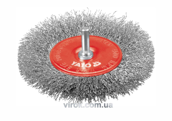 Щітка - крацовка YATO ПЛОСКА  Ø=100 мм зі шпинделем. сталь [12/96]