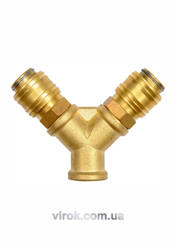 Швидкознімне латунне з'єднання пневматичне YATO, 2-сторон. розгалуження Ø= 1/4" і внутр.Ø= 3/8" [25]