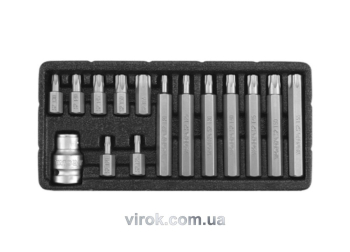 Набір насадок викруткових YATO : "TORX-T", L= 30, 75 мм, адаптер 1/2", металевий кейс. 15 шт [20]