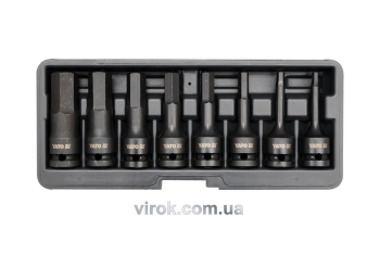 Набір насадок викруткових ударних YATO : HEX M6-M19. 6-гр. квадрат 1/2". 8 Од. [10]