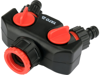 Розгалужувач швидкоз'єднувальний з клапанамми YATO з 1 канала Ø= 1" до 2 каналів Ø= 3/4" ABS-пластик