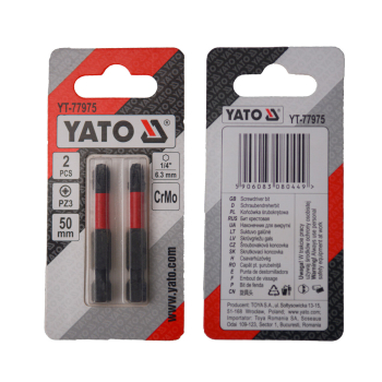Насадка викруткова YATO PZ3 х 50 мм. HEX 1/4", хром-молібден, 2 шт.