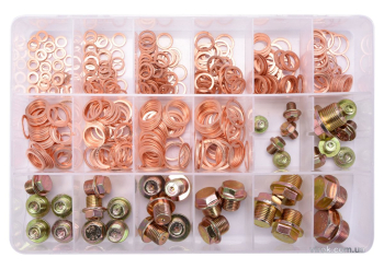 Шайби Ø= 6- 20 мм і заглушки М8- М20, G 1/4 мідні YATO в пластиковій коробці; наб. 534 шт. [10]