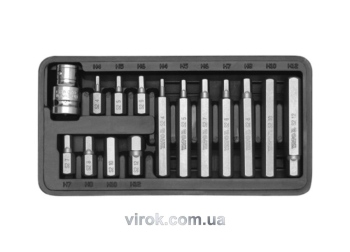 Набір насадок викруткових YATO : "HEX", L= 30, 75 мм, адаптер 1/2", металевий кейс. 15 шт. [20]