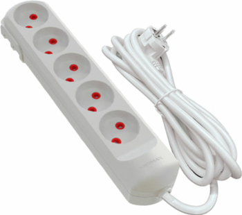 Подовжувач мережевий VIROK: l= 5 м, з 5 гніздами без заземлення