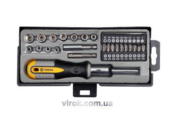 Викрутка реверсивна VOREL : тріщатка,  21 насадки, адаптер, тримач, Cr-V [кейс]. Набір 36 Од. [6/24]