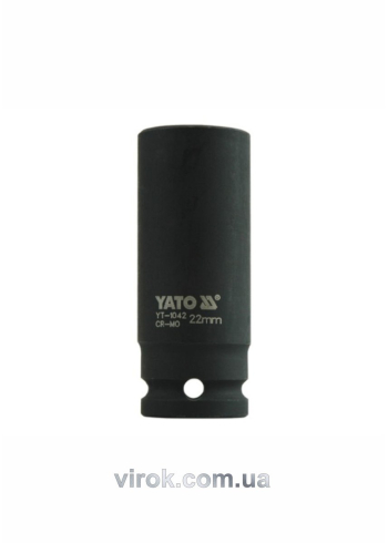 Головка торцева ударна 6-гранна YATO : подовжена, квадрат 1/2", М= 22 мм, L= 78 мм [18/72]