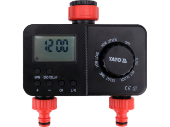 Контролер керування поливом 2-сторонній YATO: вхід/вихід з'єднØ= 3/4", тиск- 6Bar,живл від 2х1,5В АА