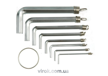 Ключі 6-гранні L-подібні VOREL : на кільці, М2,0-10. Cr-V, Набір 8 шт. [20/100]