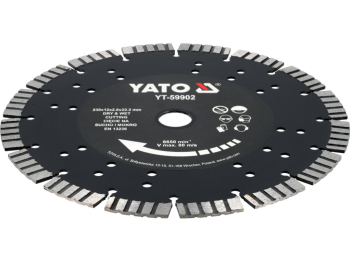 Диск відрізний алмазний по залізобетону і камінню YATO Ø=230/22.2х 2.8 мм, в мокрому і сухому режимі