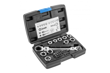 Накидной ключ с трещотками и шарниром, 36 насадок