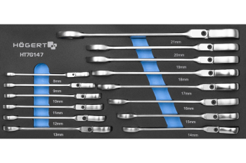 Набор  рожково-накидных ключей с трещоткой и шарниром 14шт., ложемент EVA